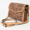 ADBGZ752 Natural Hand Tooled Leather Crossbody Bag - Western Floral Whipstitch Purse