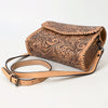 ADBGZ752 Natural Hand Tooled Leather Crossbody Bag - Western Floral Whipstitch Purse