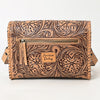 ADBGZ752 Natural Hand Tooled Leather Crossbody Bag - Western Floral Whipstitch Purse