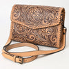 ADBGZ752 Natural Hand Tooled Leather Crossbody Bag - Western Floral Whipstitch Purse