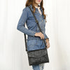 ADBGZ752B Black Hand Tooled Leather Crossbody Bag - Western Floral Whipstitch Purse