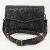 ADBGZ752B Black Hand Tooled Leather Crossbody Bag - Western Floral Whipstitch Purse