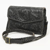 ADBGZ752B Black Hand Tooled Leather Crossbody Bag - Western Floral Whipstitch Purse
