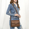 ADBGZ752 Natural Hand Tooled Leather Crossbody Bag - Western Floral Whipstitch Purse