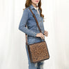 ADBGZ753 Square Hand Tooled Leather Crossbody Bag - Western Floral White Whipstitch Trim