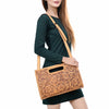 ADBGZ755 Hand Tooled Leather Clutch Wallet - Western Floral Cutout Handle Purse