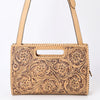 ADBGZ755 Hand Tooled Leather Clutch Wallet - Western Floral Cutout Handle Purse