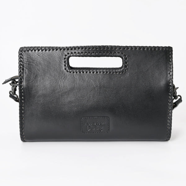 ADBGZ755B Black Hand Tooled Leather Clutch Wallet - Western Floral Cutout Handle Purse