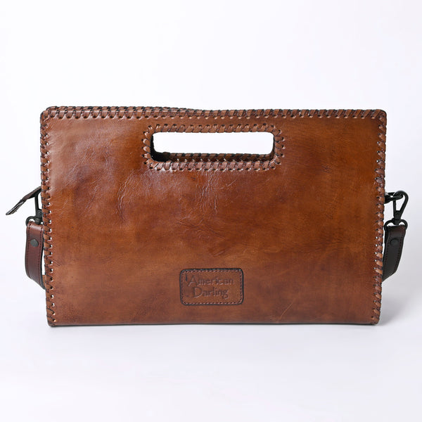 ADBGZ755 Hand Tooled Leather Clutch Wallet - Western Floral Cutout Handle Purse