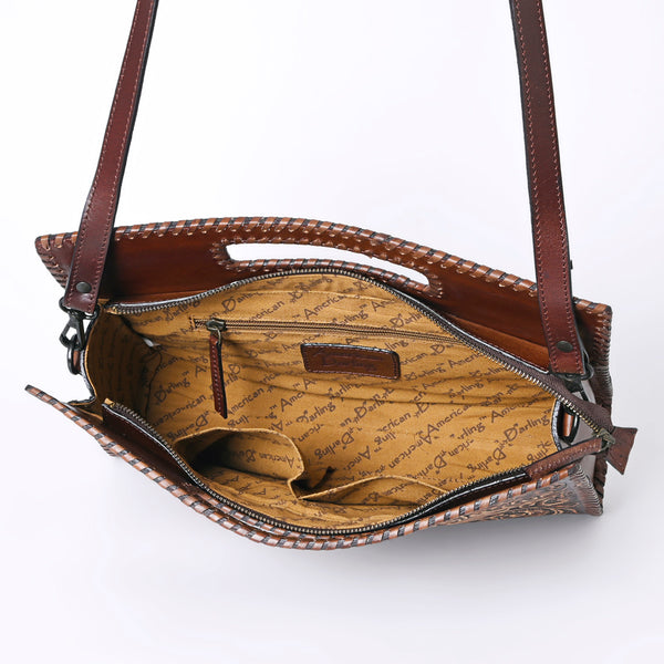 ADBGZ755 Hand Tooled Leather Clutch Wallet - Western Floral Cutout Handle Purse
