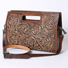 ADBGZ755 Hand Tooled Leather Clutch Wallet - Western Floral Cutout Handle Purse