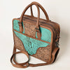 ADBG1183 American Darling Turquoise Crocdile Embossed & Hand Tooled Leather Briefcase Tote