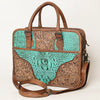 ADBG1183 American Darling Turquoise Crocdile Embossed & Hand Tooled Leather Briefcase Tote