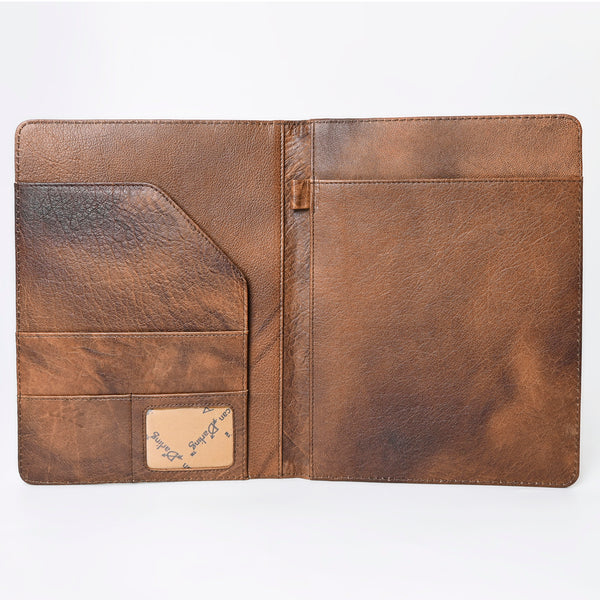 ADBG1184 American Darling Hand Tooled Leather Portfolio Bag -Floral Carved Tablet Sleeve