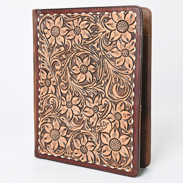ADBG1184 American Darling Hand Tooled Leather Portfolio Bag -Floral Carved Tablet Sleeve