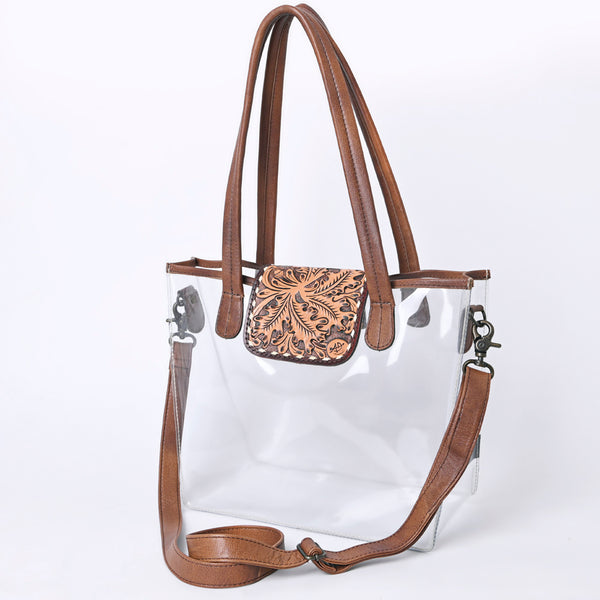 ADBG1186 American Darling Floral Tooled Leather Clear Bag -Western Stadium Tote