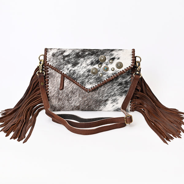 ADBGA388 American Darling Hair-On Cowhide Western Fringe Crossbody with Concho Accents