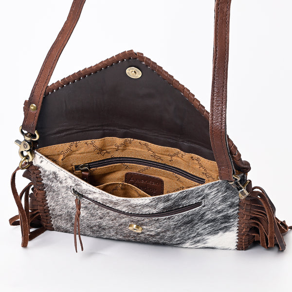 ADBGA388 American Darling Hair-On Cowhide Western Fringe Crossbody with Concho Accents