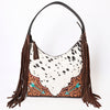 ADBGA390 American Darling Western Tooled Leather Fringe Hobo Bag with Cowhide and Turquoise Arrows