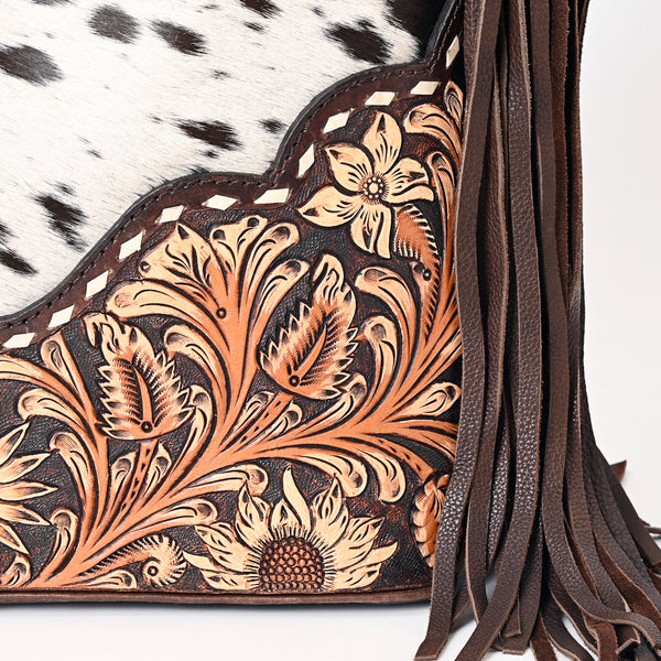 ADBGA391 American Darling Hair-On Cowhide Fringe Hobo Bag Hand Tooled Genuine Leather