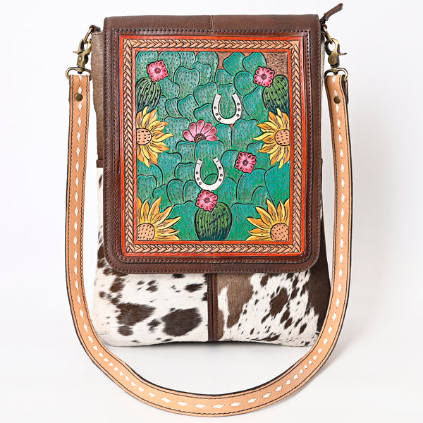 ADBGA392 American Darling Hair-On Cowhide Hand Tooled Genuine Leather Messenger Bag
