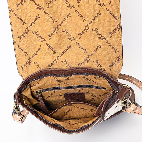ADBGA392 American Darling Hair-On Cowhide Hand Tooled Genuine Leather Messenger Bag