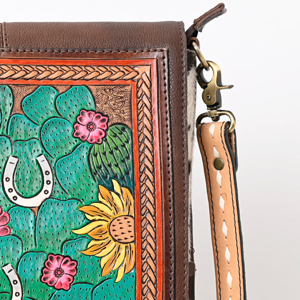 ADBGA392 American Darling Hair-On Cowhide Hand Tooled Genuine Leather Messenger Bag