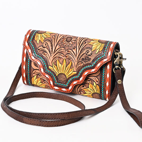 ADBGA393 American Darling Hand Tooled Floral Carved Genuine Leather Small Cross body Bag