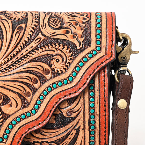 ADBGA393 American Darling Hand Tooled Floral Carved Genuine Leather Small Cross body Bag