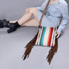 ADBG298 American Darling Large Cross body Bag - Hand Tooled Floral Leather & Woven Saddle Blanket Purse