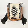 ADBG298 American Darling Large Cross body Bag - Hand Tooled Floral Leather & Woven Saddle Blanket Purse