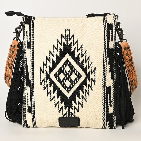 ADBG298 American Darling Large Cross body Bag - Hand Tooled Floral Leather & Woven Saddle Blanket Purse