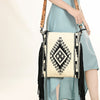 ADBG298 American Darling Large Cross body Bag - Hand Tooled Floral Leather & Woven Saddle Blanket Purse