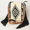 ADBG298 American Darling Large Cross body Bag - Hand Tooled Floral Leather & Woven Saddle Blanket Purse