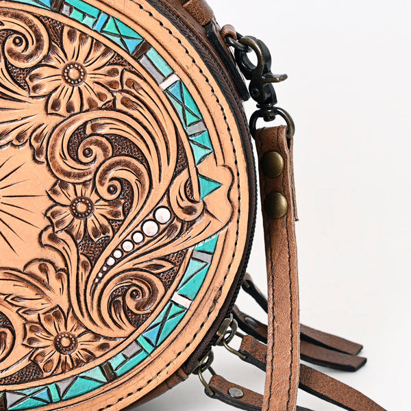 ADBG1188 American Darling Western Tooled Leather Canteen Bag Floral Carved Inlay