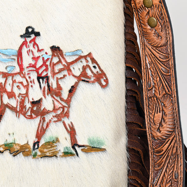 ADBGS192 Cowhide Large Crossbody Bag with Tooled Strap & Fringe - Western Rodeo Purse