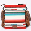 ADBGS192 Wool Large Crossbody Bag with Tooled Leather Strap and Fringe - Western Boho Purse