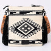 ADBGS192 Wool Large Crossbody Bag with Tooled Leather Strap and Fringe - Western Boho Purse