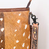 ADBGS192 Natural Cowhide Large Crossbody Bag with Fringe - Tooled Strap Western Purse