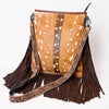 ADBGS192 Natural Cowhide Large Crossbody Bag with Fringe - Tooled Strap Western Purse