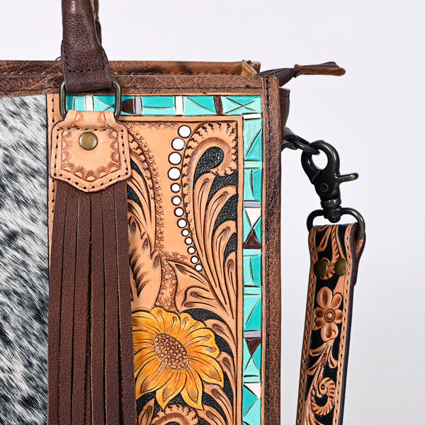 ADBG230 American Darling Western Tote Bag - Handcrafted Hair-On Cowhide & Hand-Tooled Leather