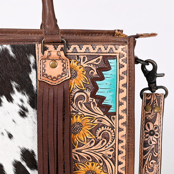 ADBG230 American Darling Western Tote Bag - Handcrafted Hair-On Cowhide & Hand-Tooled Leather