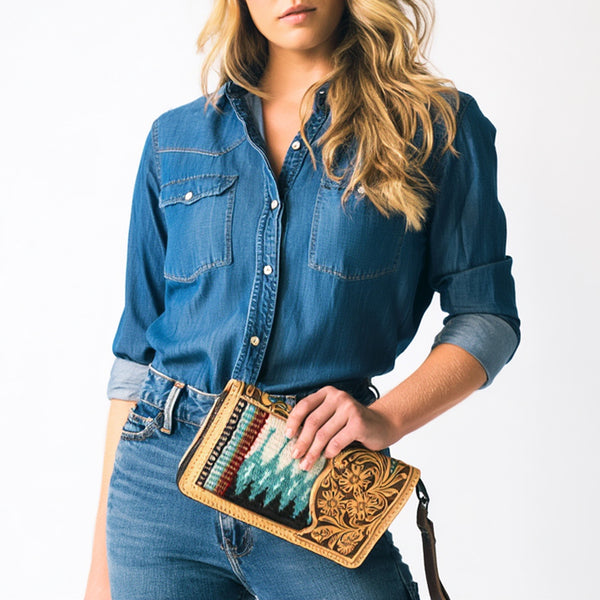 ADBG1189 American Darling Western Organizer Bag Hand Tooled Leather Saddle Blanket