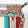 ADBGS146 Serape Wool & Turquoise Tooled Leather Crossbody - Fiesta Fringe Edition