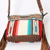 ADBGS146 Serape Wool & Turquoise Tooled Leather Crossbody - Fiesta Fringe Edition