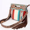 ADBGS146 Serape Wool & Turquoise Tooled Leather Crossbody - Fiesta Fringe Edition