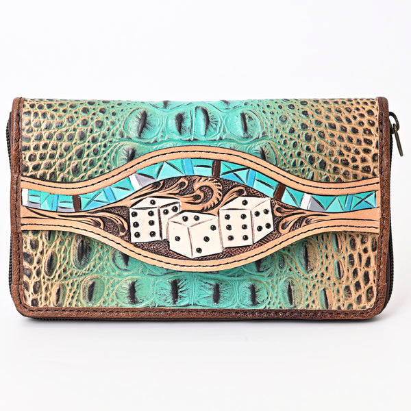 ADBG1190 American Darling Western Leather Wallet Bag Crocodile Embossed Hand Tooled