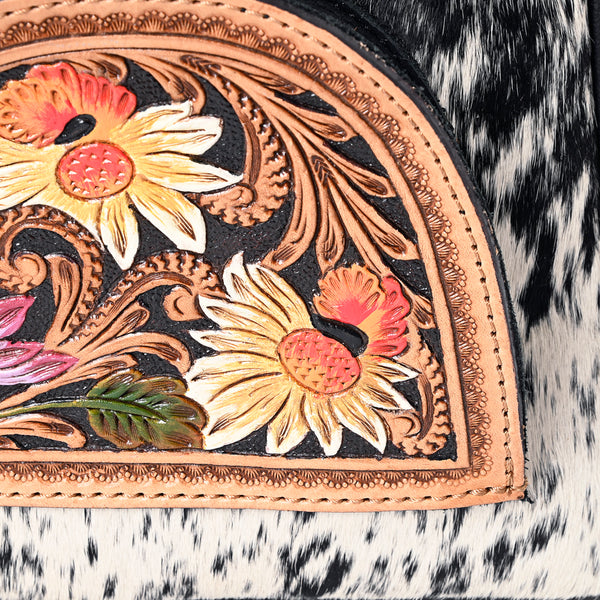 ADBGS156 Genuine Cowhide Leather Backpack with Hand-Tooled Floral Patch - Western Rodeo Style