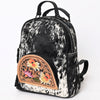 ADBGS156 Genuine Cowhide Leather Backpack with Hand-Tooled Floral Patch - Western Rodeo Style