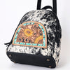 ADBGS156 Genuine Cowhide Leather Backpack with Hand-Tooled Floral Patch - Western Rodeo Style